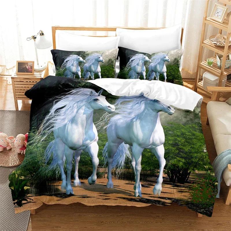 Bettdecke Weißes Einhorn Twin Size Süßes Fliegendes Pferd Bettwäsche-Set Für Teenager Kind Mädchen Mikrofaser Wildtier Bettdecke