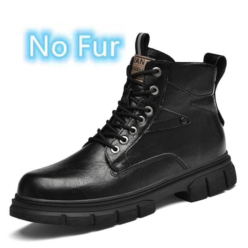 Winter Genuine Leather Mens Ankle Boots Outdoor Casual Shoes Lightweight Designer Men Warm Motorcycle Boots Handmade Male Boots