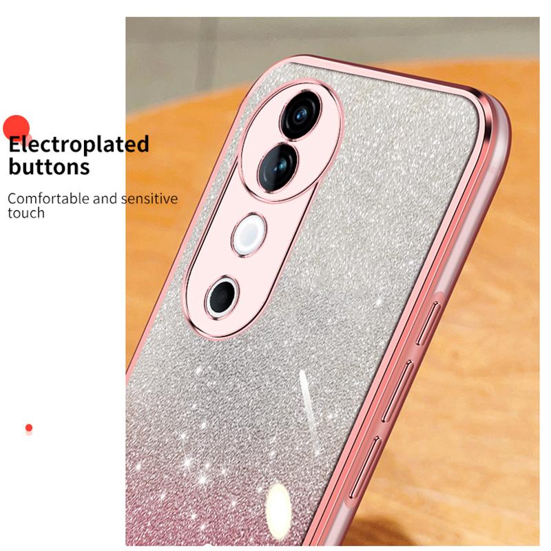 KEYSION Luxury Plating Glitter Phone Case for VIVO V40 Pro 5G Transparent Soft TPU Shockproof Back Cover for VIVO V40 5G