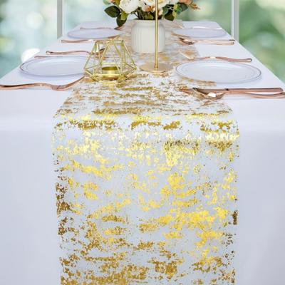 1pc Gold Glitter Table Flag Wedding Table Flag Tablecloth Birthday Party Table Decoration Mesh Hot Foil Table Flag