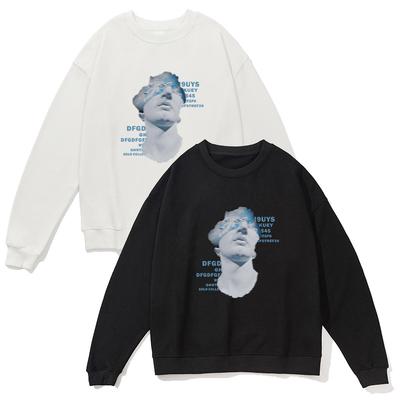 Spring New Men's Round Neck Sweatshirt Pure Cotton Digital Printed Loose Men's Top Base Shirt