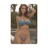 Vintage Tropical Poolside Bikini Model Metal Wall Art D Flat Design Durable Iron Frameless Easy To Hang for Bathroom Bedroo