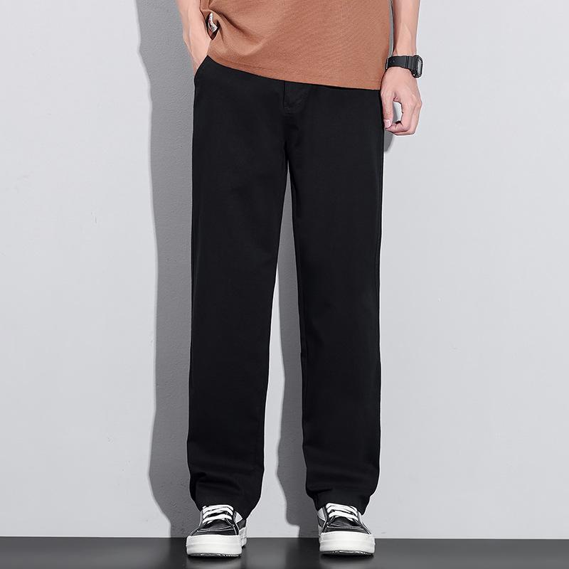 Spring and summer new pure cotton slim-fit straight casual pants thin solid color simple versatile light business nine-point trousers