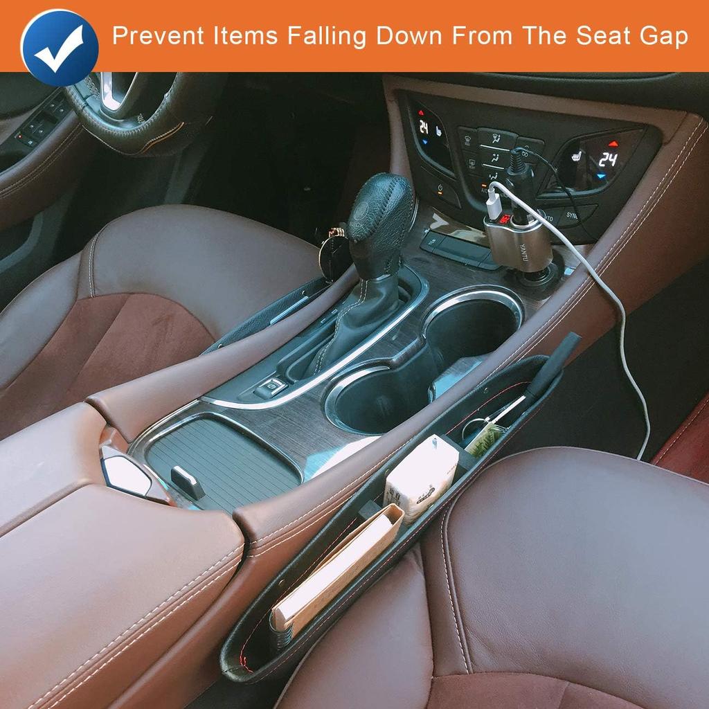 Coolrunner 2 Set Car Seat Gap Organizer, Car Seat Gap Filler, PU Full Leather Car Seat Crevice Storage Box Universal Fit In Between Car Seat Catcher
