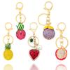 Exquisito Llavero de Fruta 3D Delicioso con Pedrería Pitahaya lichi Fresa Piña Colgantes para Llavero Joyería para Mochila de Mujer Regalo