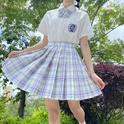 3Pcs Women Anime School Uniform Set Pleated Skirts Summer JK Short Sleeve Shirt Jacket With Mini Skirt Suit