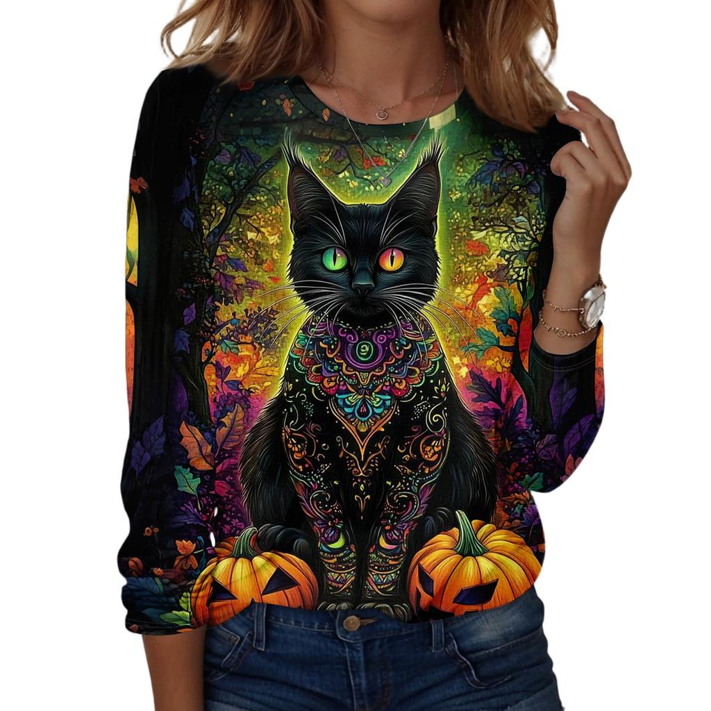 Women's Halloween Printed Round-neck Loose Long-sleeved Top