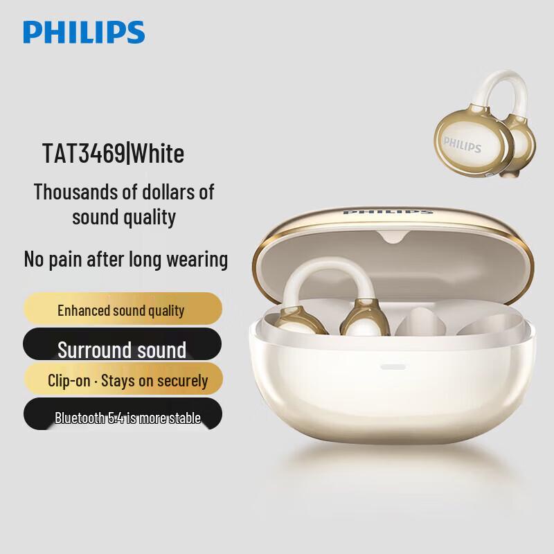 Philips TAT3469 Open-Ear Clip-On Wireless Earbuds
