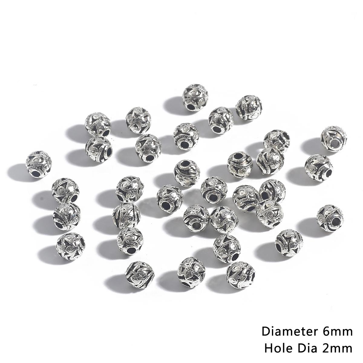 

6 мм 20 шт. полые античные серебряные винтажные металлические бусины для изготовления ювелирных изделий своими руками