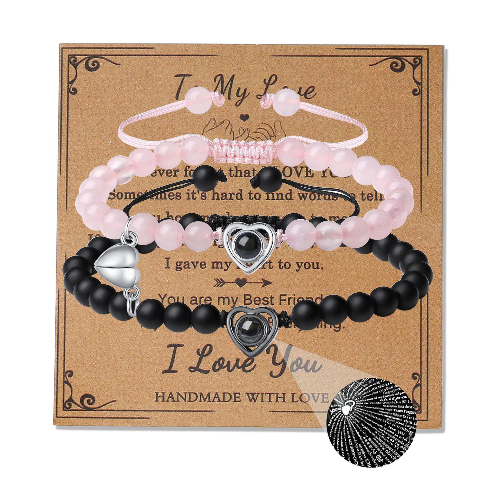 

Белый и синий браслет с проекцией «Зебра-бирюза» - Парный 100 языков Женские украшения