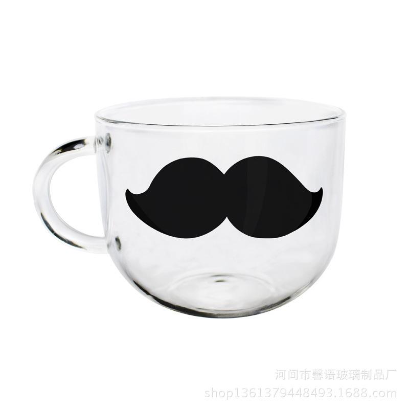 

Hot sales 500ml Transparent Kawaii Glass Cup Cute Mug Cat Beard Pattern Beer Glass Funny Glass Tea Milk Water Cup Coffee Mug 401-500ml
