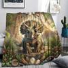Flower border dinosaur horse Print Flannel Blanket High quality Comfortable for All Seasons Home Decor Warmth and Comfort Perfect for Christmas Gifts