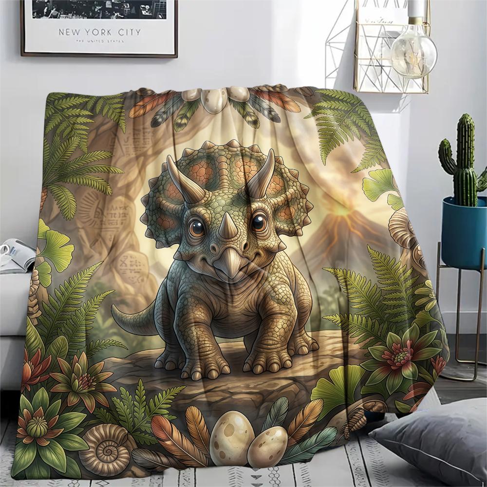 Flower border dinosaur horse Print Flannel Blanket High quality Comfortable for All Seasons Home Decor Warmth and Comfort Perfect for Christmas Gifts