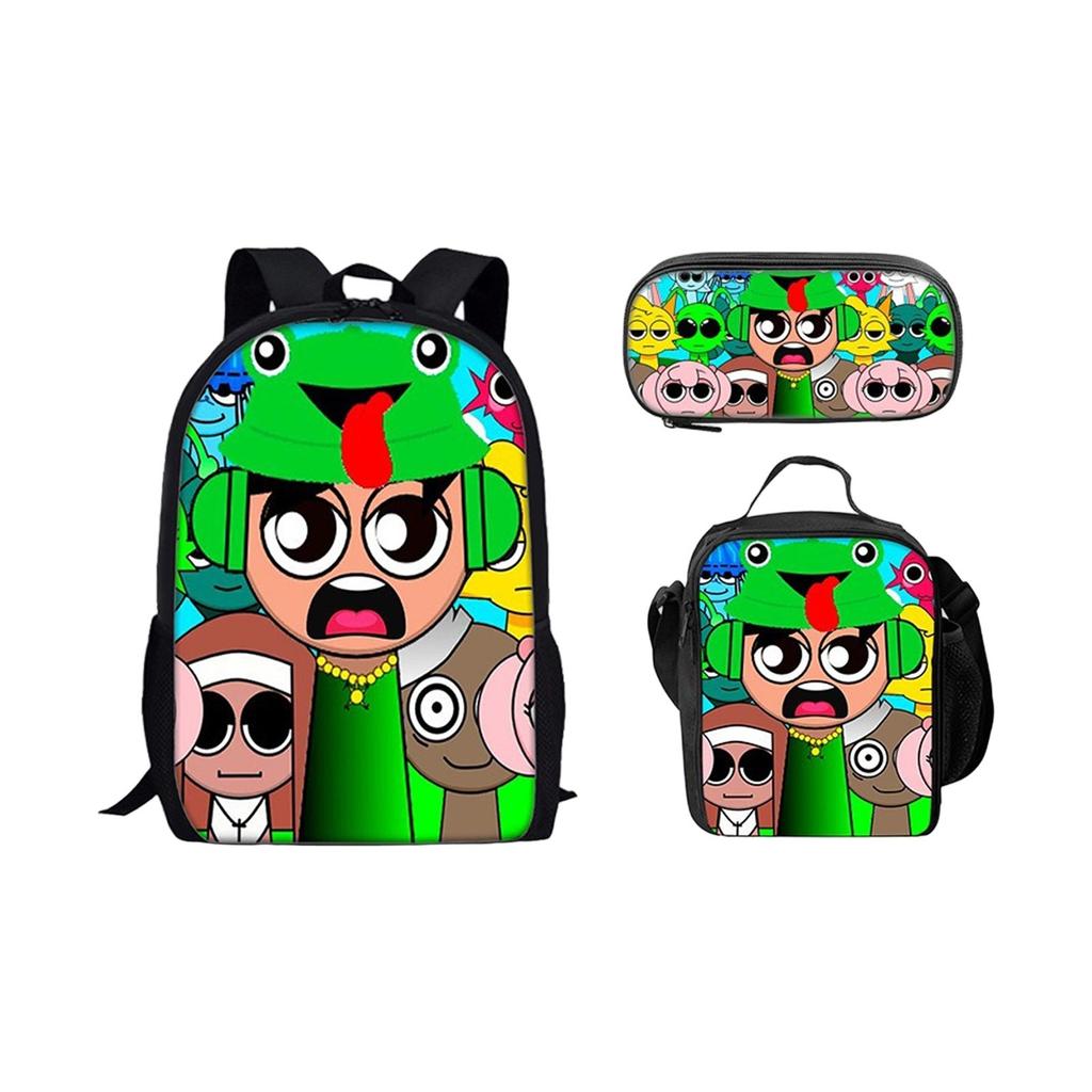Box Printed Backpack Music Game Student Schoolbag Lunch Bag Pencil Case Set
