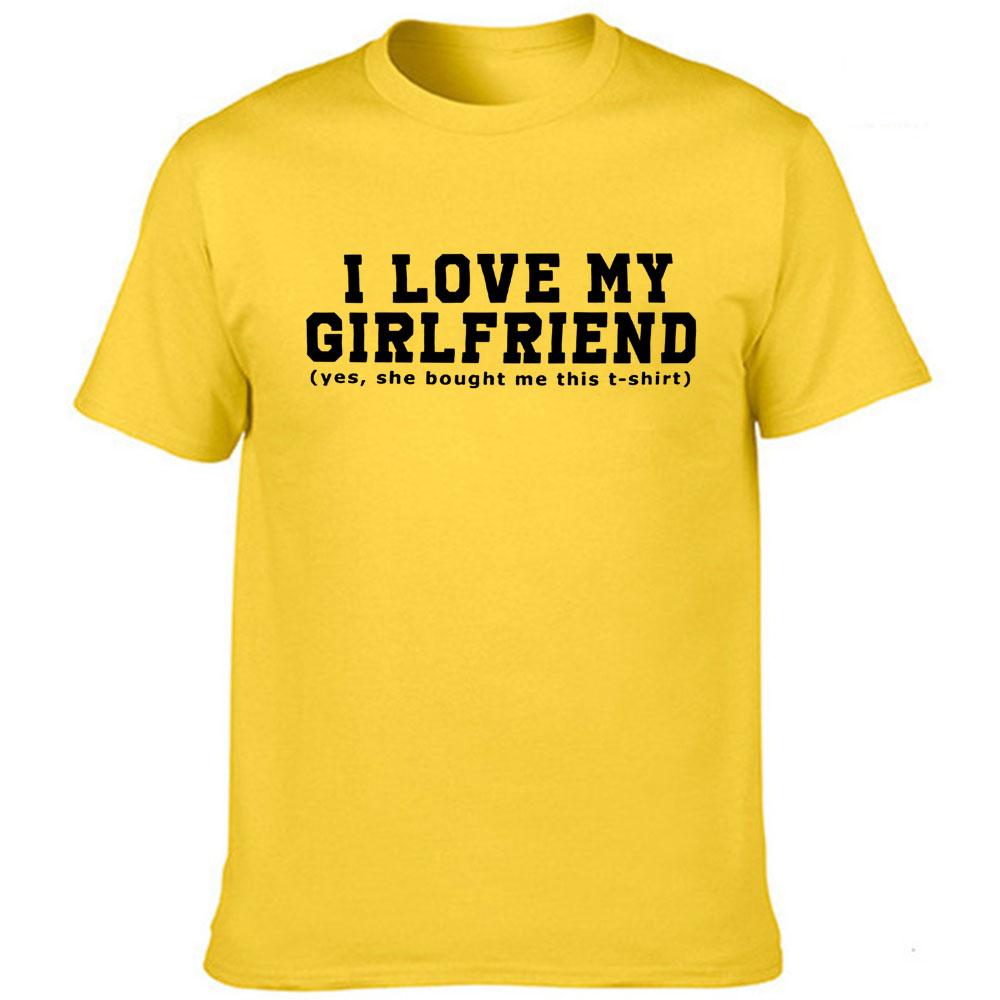 I Love My Girlfriend Letters Print Men Black Tees Casual Funny Short Sleeve White Vintage Tee