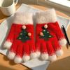 Knitted Christmas Gloves Unisex Christmas Tree Pattern Gloves Winter Touch Screen Fuzzy Gloves