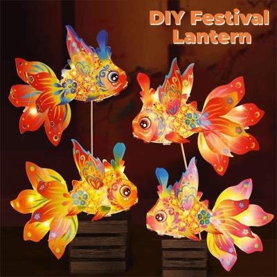 With LED Light Fish-Shaped Lantern Handmade Goldfish Lantern  Mid-Autumn Festival