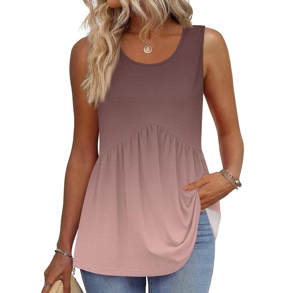 Square Collar Tank Top Women Print Tank Tee Casual Loose Fit Sleeveless Shirt