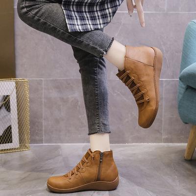 European and American Short Tube Short Tube Cotton Boots 2024 New Flat Bottom Lace Up Women's Boots Simple Snow Bare Boots Traf