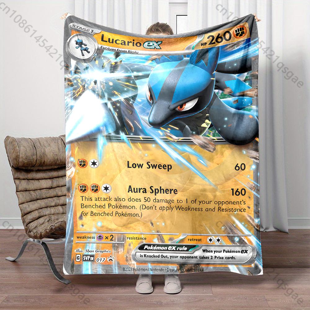 1PC Pokémon Lucario Card Pattern Blanket Warm Soft Fluffy Kids Adult Sofa Bed Throw Blanket Suitable Travel Camping for Gifts