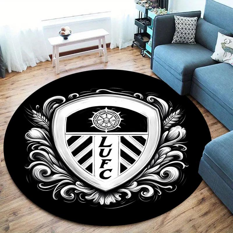 Leeds United Fußballclub Runder Teppich, Teppich für Wohnzimmer Schlafzimmer Sofa Spielzimmer Dekor, Rutschfeste Bodenmatte