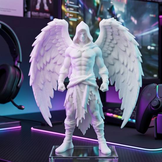 3D Printed Dark Angel Statue Gothic Hooded Figurine Detailed Winged Desk Decor