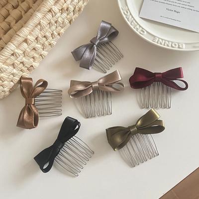 Solid Color Ribbon Bowknot Hair Combs Korean Fashion Updo Ornaments Minimalist Bowknot Hairpins Women Fringe Hair Accessories
