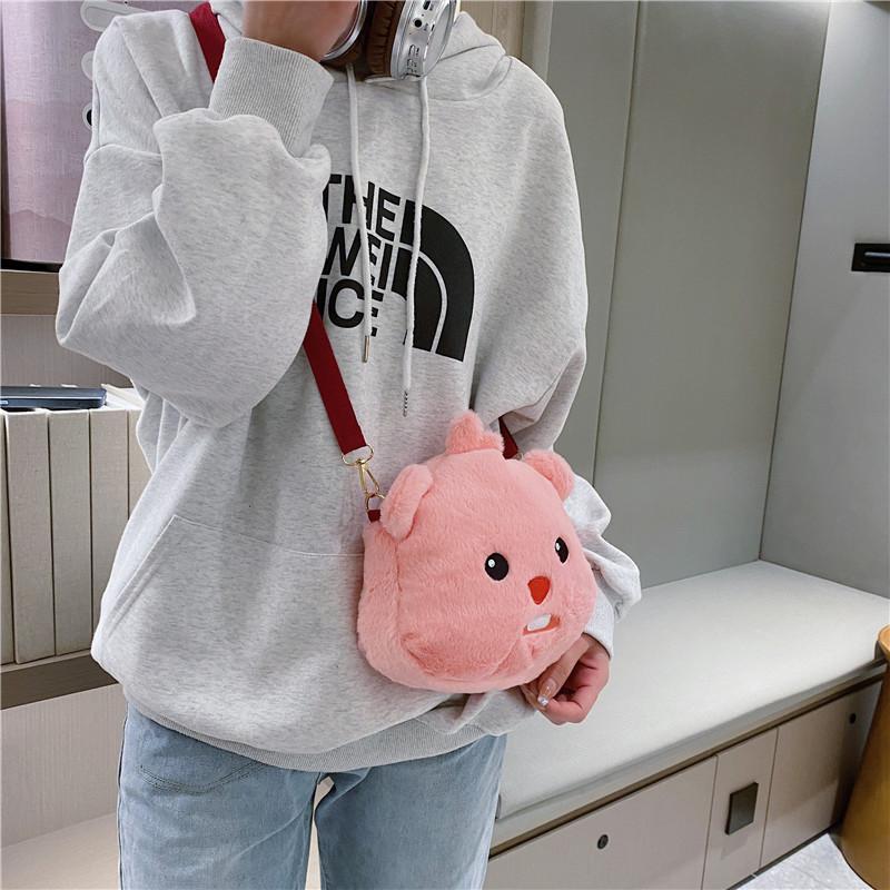 Cute plush messenger bag shoulder bag women's pink cute little beaver doll sweet versatile bag