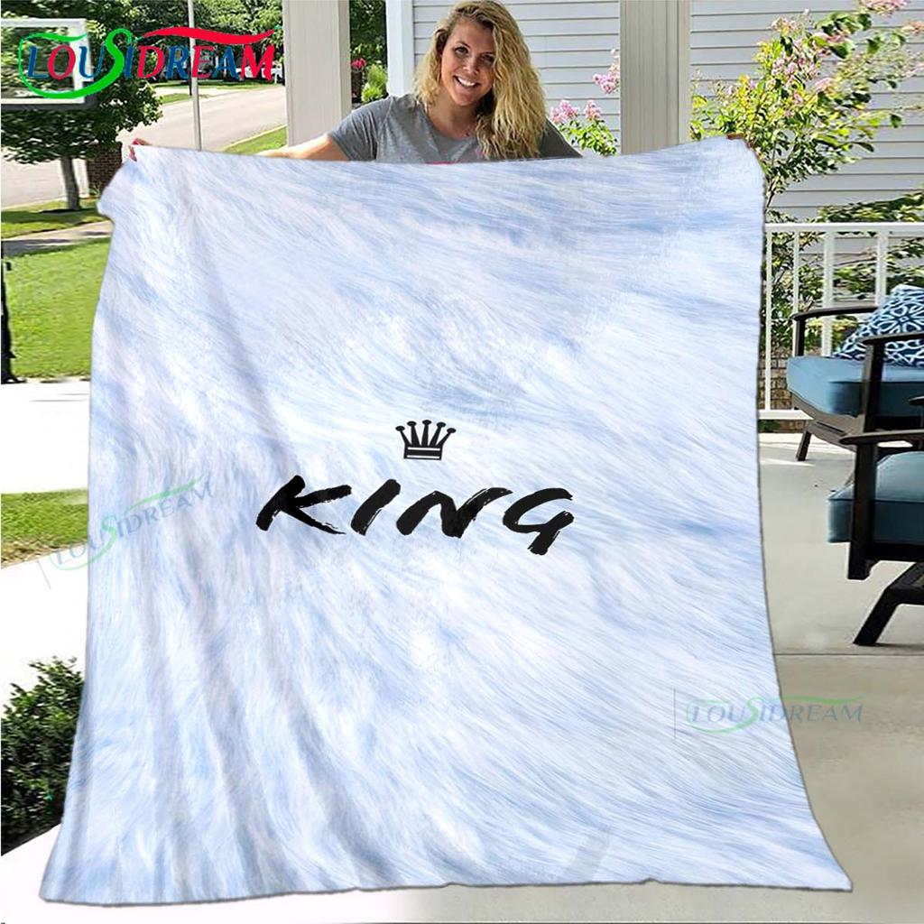 Heet Patroon KONING en KONINGIN Patroon Deken Flanellen Dunne Deken Draagbare Huis Reizen Kantoor Lunchpauze Deken Verjaardagscadeau