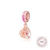 Authentische 925 Sterling Silber Rose & CZ Baum der Liebe baumelnde Charms, passend für Original-Armband-Metallperlen zur Schmuckherstellung