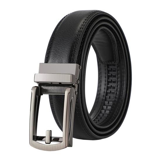 Men Belt Automatic Buckle Soft Simulated Leather Adjustable No Hole Belt with Fake Pin Design Quick Release Jeans Trousers Belt
