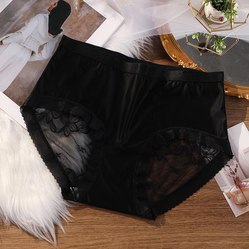 Plus Size Ladies Summer Sexy Lace Hollow Satin Pure Cotton 7A Antibacterial Briefs