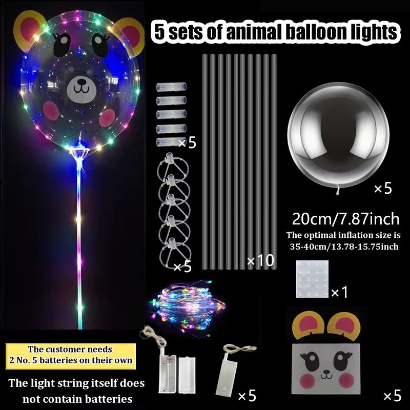 5pcs 20inch LED balloon light with animal stickers for birthday party decoration (excluding battery) glowing balloon decoration