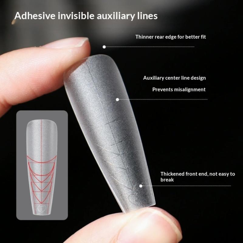 240Pcs Almond Coffin Stiletto Gel Nail Tips With Auxiliary Lines Innovative Press On Nails Ake Nail For Extension Manicure Tool