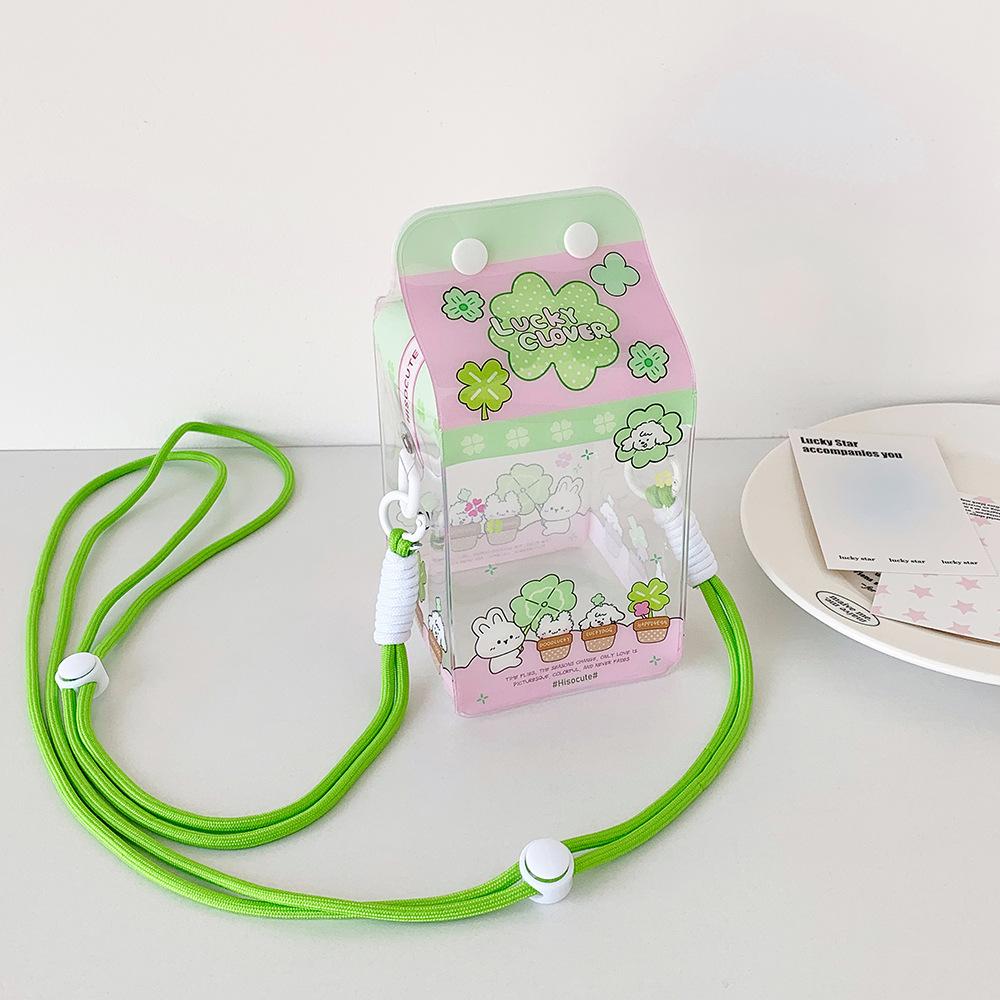Cartoon Banana Milk PVC Storage Bags for 13cm Plush Doll Transparent Protective Case Cotton Doll Shoulder Pain Bag with Rope