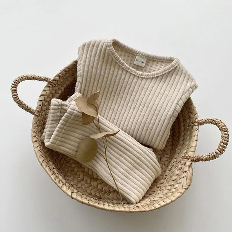Baby Thermal Underwear Suits Long Sleeve Sweater Tops+ Leggings Kids Boy Girl Pajamas Clothes Suit