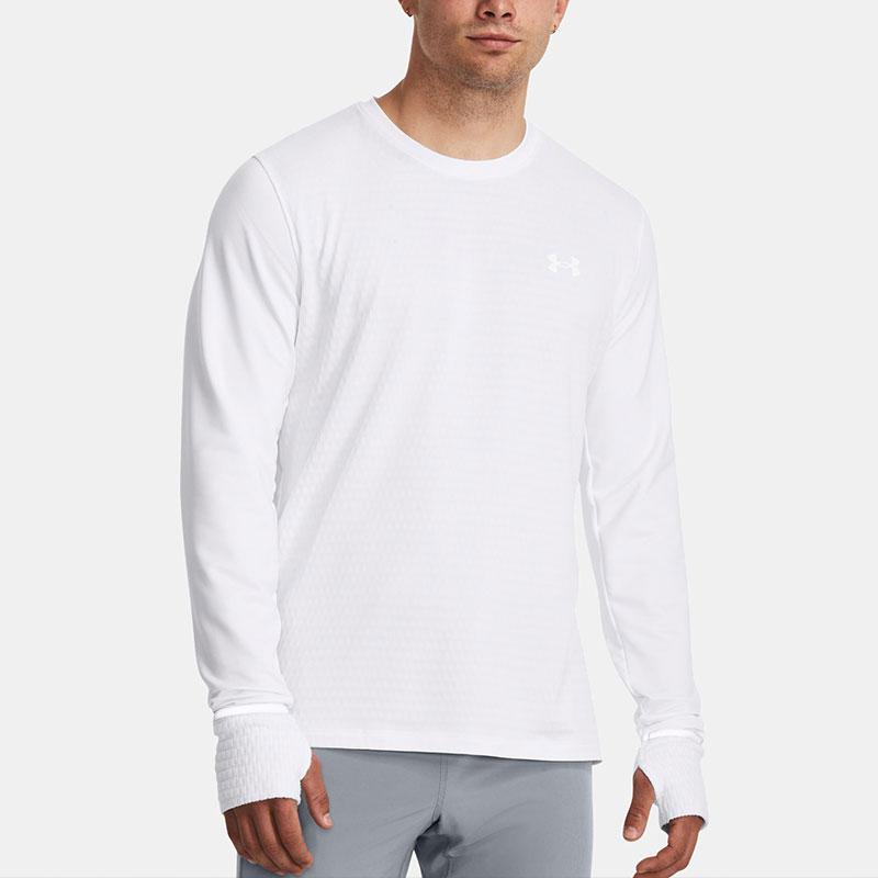 Under Armour Qualifier Fleece Warm Crew Neck Long Sleeve T-Shirt Men Tops White 1379304-100