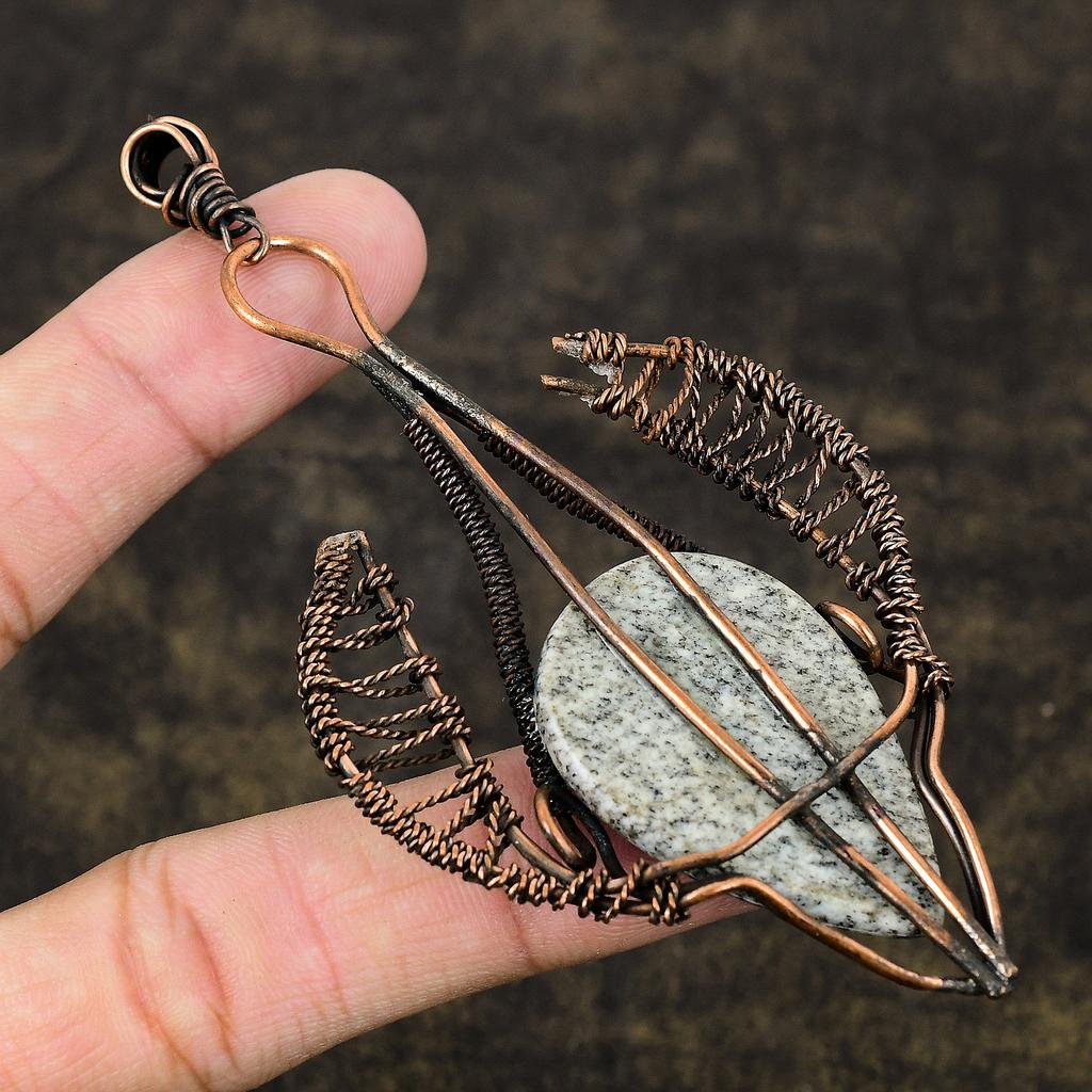 Natural K2 Blue Azurite Gemstone Handmade Copper Wire Wrap Pendant 4.21" N5H12