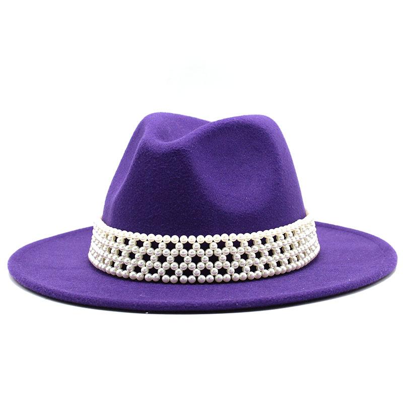 Ladies Hat Trendy British Style Versatile Jazz Hat High-End Pearl Woolen Top Hat