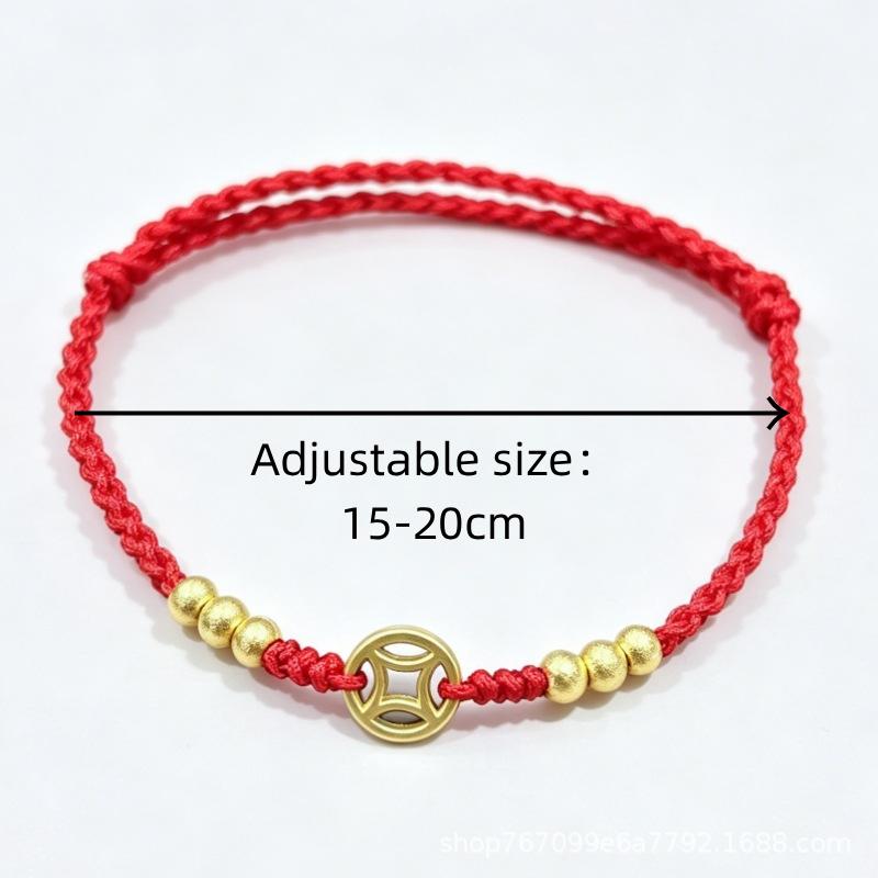 Adjustable Lucky Rope Bracelet Chinese Style Copper Coin Pendant Cord Jewelry for Birthday Anniversary Gift