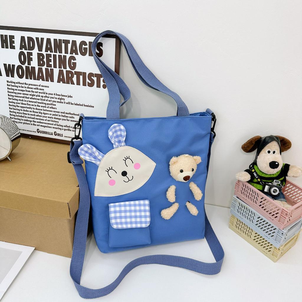 Lightweight 2023 Girls Cute Bear Shoulder Bag Durable Canvas Backpack For School синий