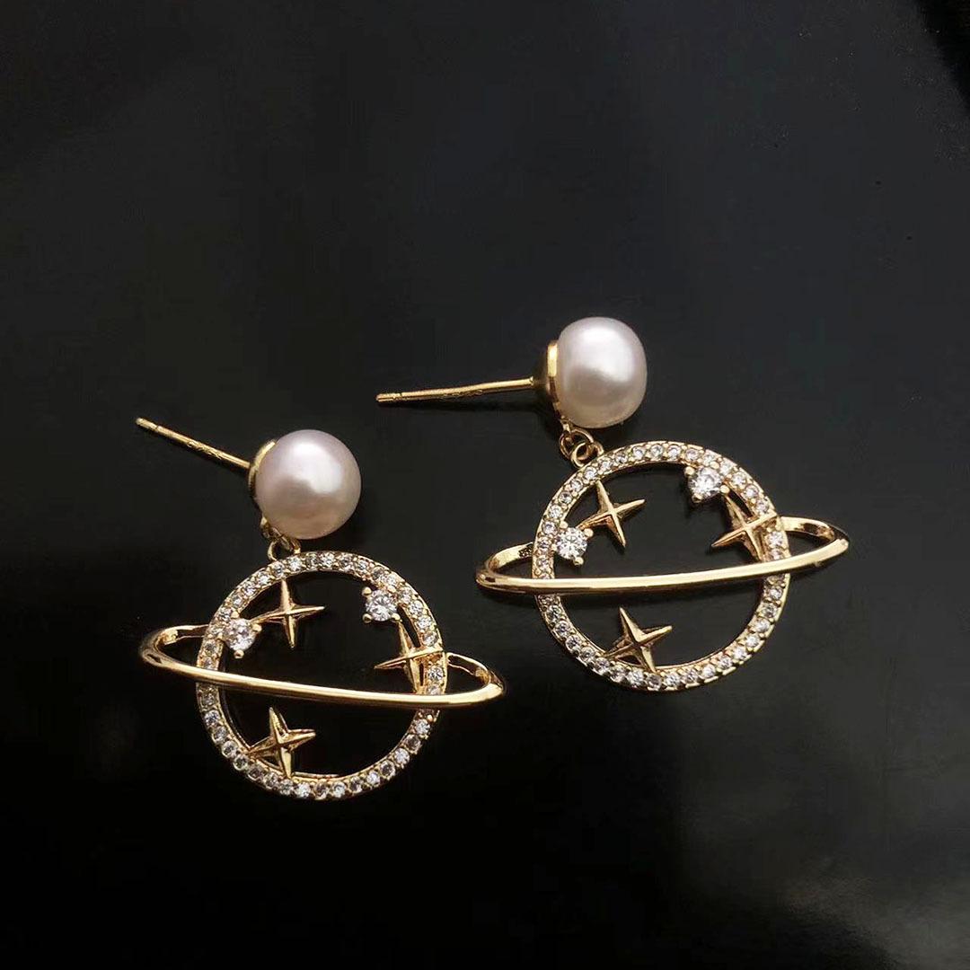 Natural Freshwater Pearl Earrings Women s S925 Silver Needle Korean Niche Flash Diamond Asteroid Universe Light Luxury Pendant Earrings 2026