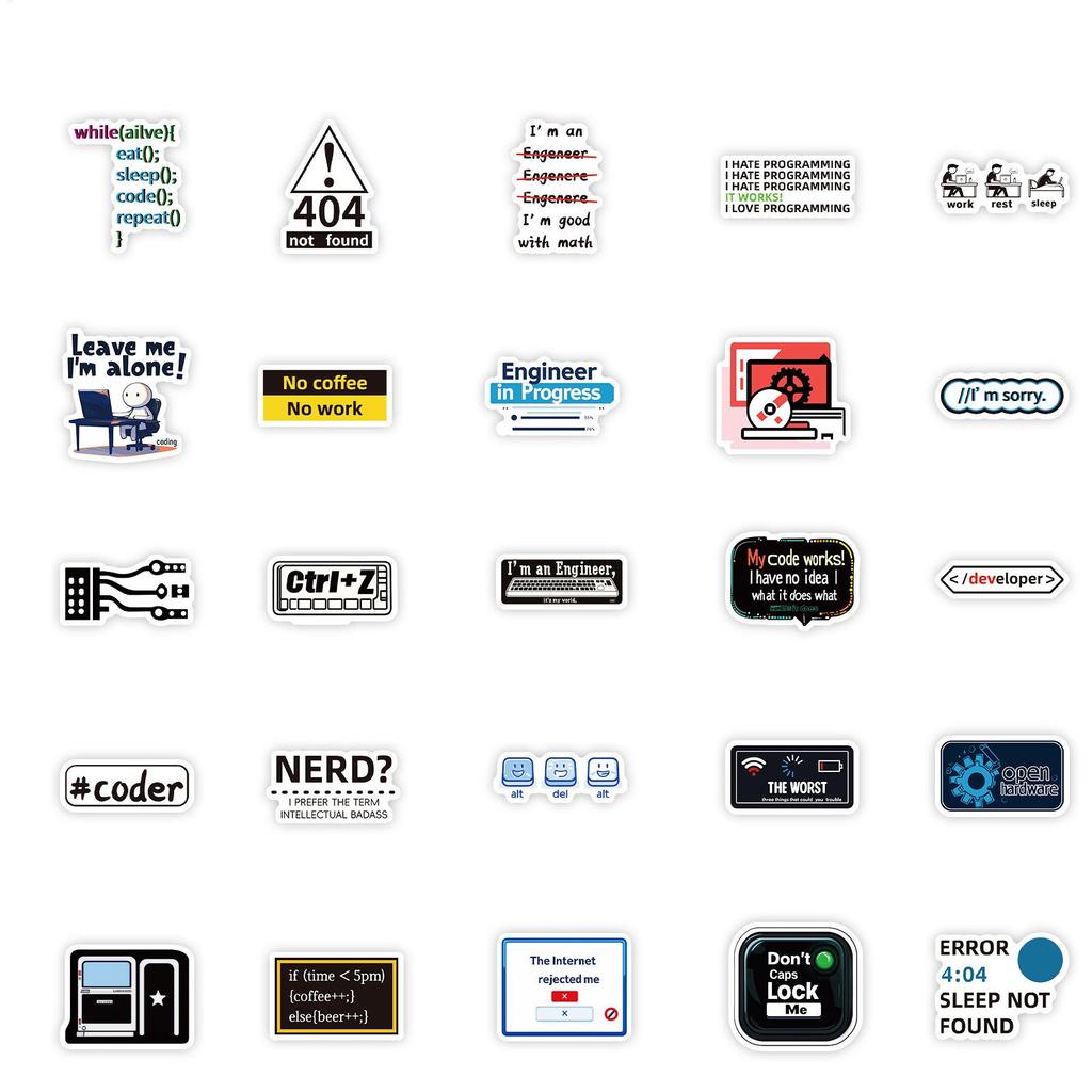 Waterproof Programming Stickers for Laptop, Cute Graffiti Decals for Computer, Tech Themed PC Decals for Students Programmers