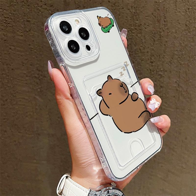 Card Slot Holder Silicone Wallet Pocket Case For Realme C55 C65 Oppo A60 A3 Pro Samsung A16 A26 A36 A56 iPhone 17 16 14 13 Cover Clear Phone Bumper