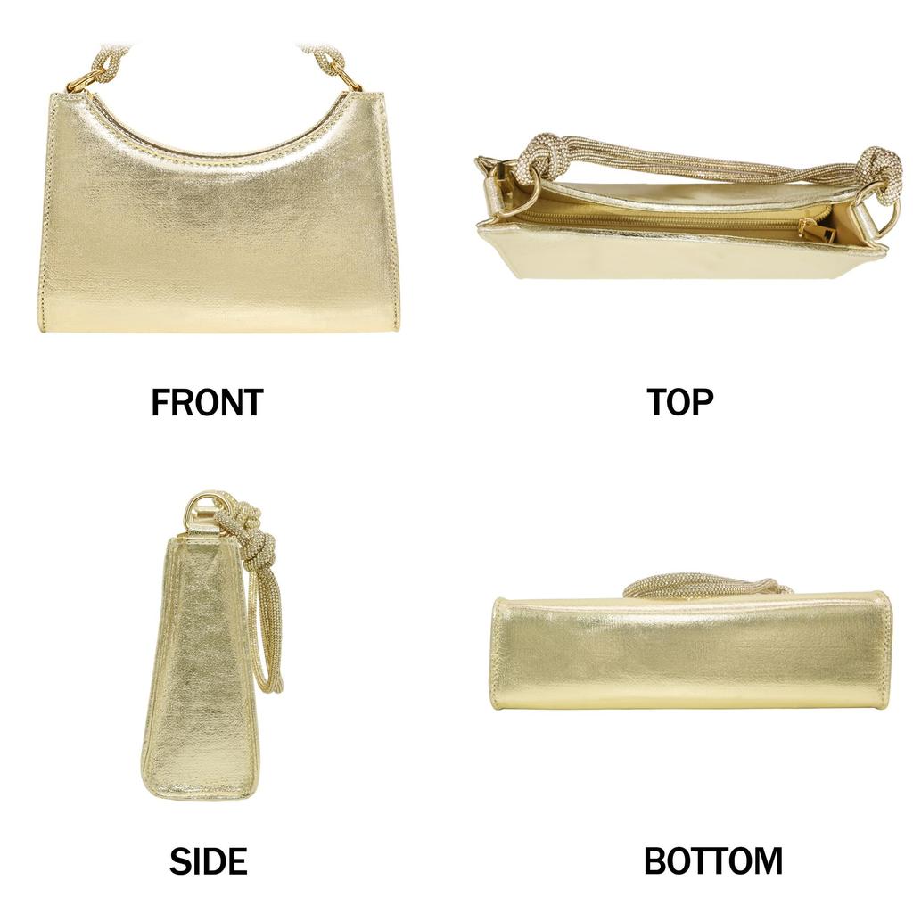 Milisente Women's Party Bag, Wedding Shoulder Bag, Tote Bag, Evening Bag with Diamonds, Short Shoulder Strap, Crossbody Bag with Chain (Gold)