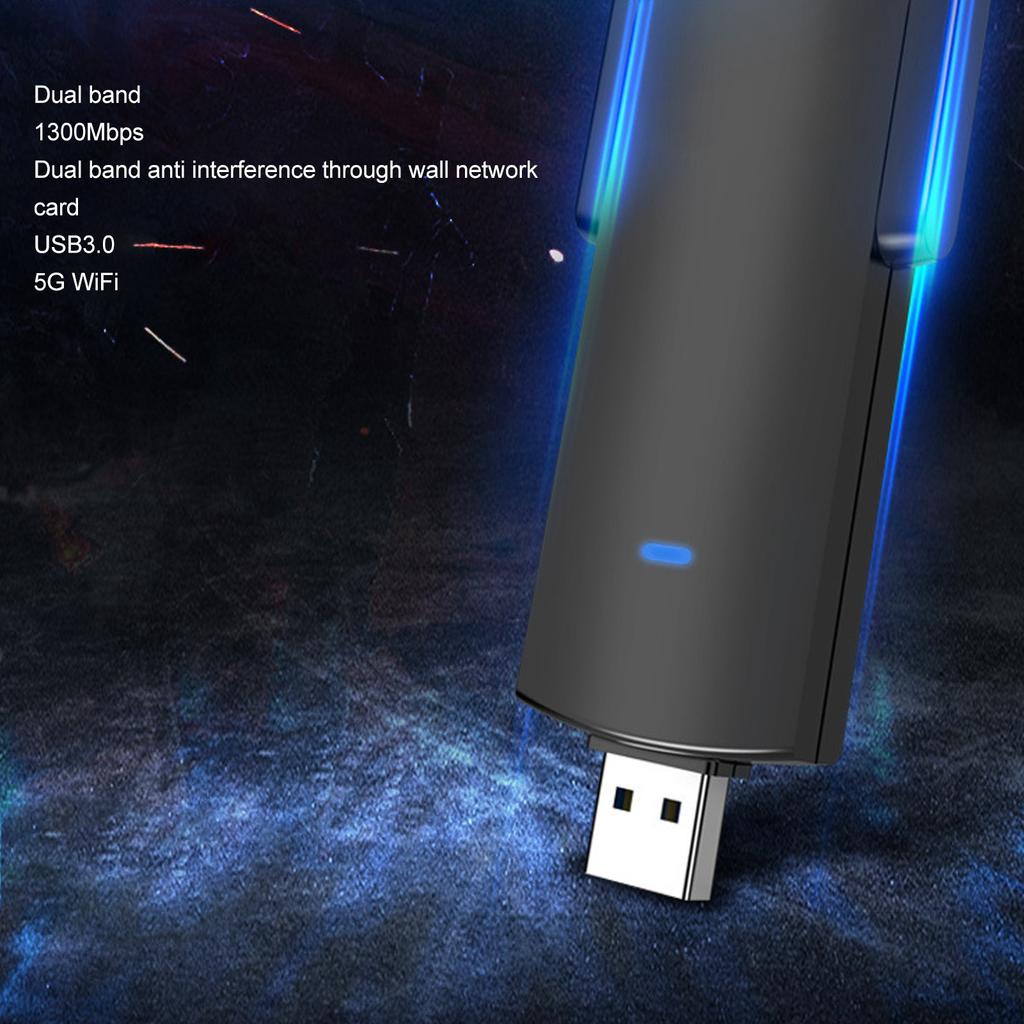 USB 3.0 WiFi Adapter with 2 5dBi Antenna 2.4GHz 5GHz Dual Band 1300M Wireless Network Adapter for Windows11 10 8 8.1 7