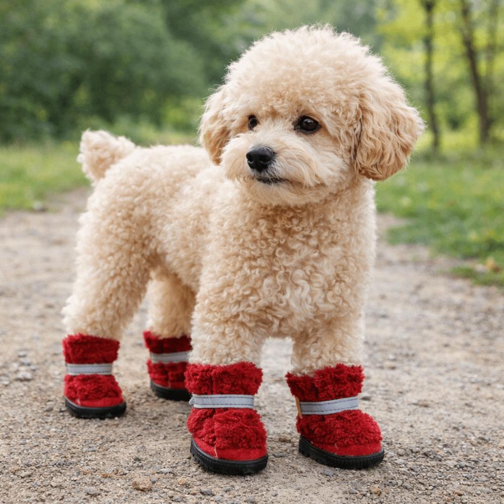 4 pcs/set Warm Dog Cotton Shoes Anti-Scratch Winter Dog Boots Puppy Booties Puppy Footwear  Walking