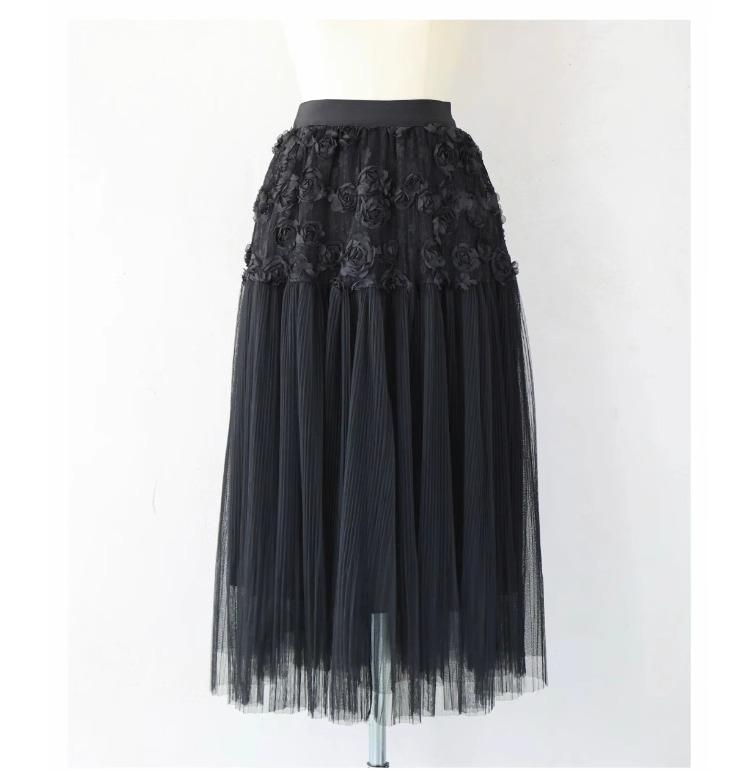 

Дизайнерская сетчатая длинная юбка с цветочной трехмерной вышивкой, юбка сказочного темперамента для девочки 2025 года, новая газовая юбка one size fits all