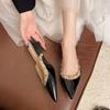 Fashion The 2025 new fashionable sloping heel pointed toe rivet Muller shoes are worn by women in summer with half-toe sandals
