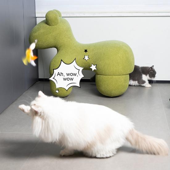 Interactive Cat Teaser Wand Cat Toy with Interchangeable Feathered Teaser Heads 360-Degree Rotating Capybara Base Flexible Cat Wand